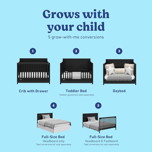 Graco Hadley 5-in-1 Convertible Crib with Drawer, Black - image 3
