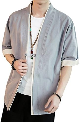 （23:30時点） [foveitaa] 夏服 メンズ 和式 パーカー 七分袖 五分袖 半袖 メンズ 夏 大きいサイズ tシャツ 甚平 和風 羽織 和式 和柄 カーディガン コート 無地 ゆったり カジュアル 開襟シャツ 重ね着風 かっこいい トップス Gray 2XL