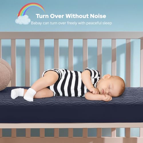 Image of Waterproof Crib Mattress Protector 2 Pack, Soft and Breathable Crib Mattress Pad Cover, Noiseless Machine Washable Toddler Mattress Protector for Standard Baby Toddler Bed (52''x28'',Navy Blue)