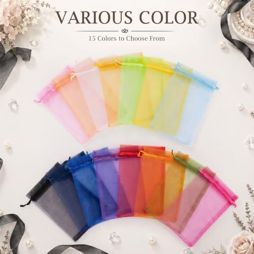 Image of FUNFERY 100Pcs Black Organza Bags 4x6 in,Small Mesh Drawstring Gift Bag