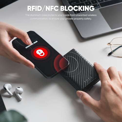 Credit Card Holder Genuine Leather Bifold Pop up Wallet with Banknote Compartment, ID Window & Coin Pocket (Carbon Black)