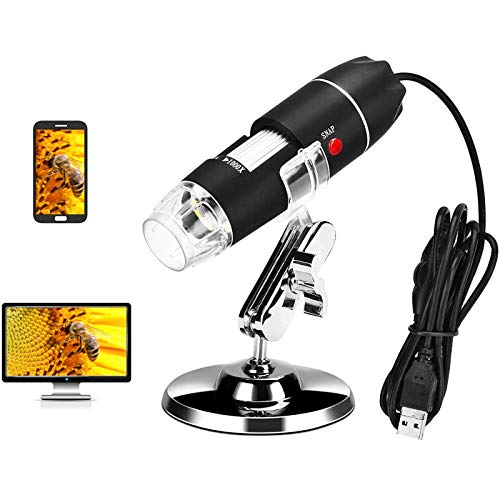 USB Microscope Digital Microscope 40-1000X Magnification Microscope Camera Portable Handheld Microscope with 8 LED Lights, Metal Stand for Android Smartphone Windows Computer (Black)