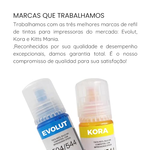 KIT 4 cores Refil Tinta T664 | 664 | Compatível L395 L380 L375 L220 L455 | KORA ou EVOLUT