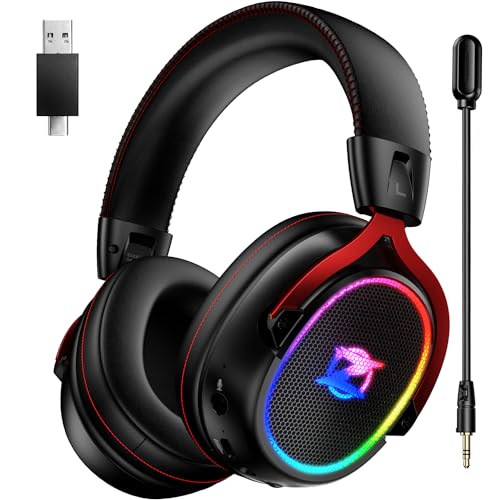Ozeino OW310 Casque Gaming sans Fil pour PS5, PS4, PC, 7.1 Son Surround, Micro Détachable à Réduction de Bruit, 35H d&rsquo;Autonomie, Haut-Parleur de 50mm, Lumière RGB, Casque Ultra-Léger de 250g, Nior