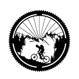 MVTDONT Metal cycling wall silhouette art - Round Metal Gear Shape with Mountain Biking Scene, Vintage Cycling Decor for Man Cave, Home Gym, Office