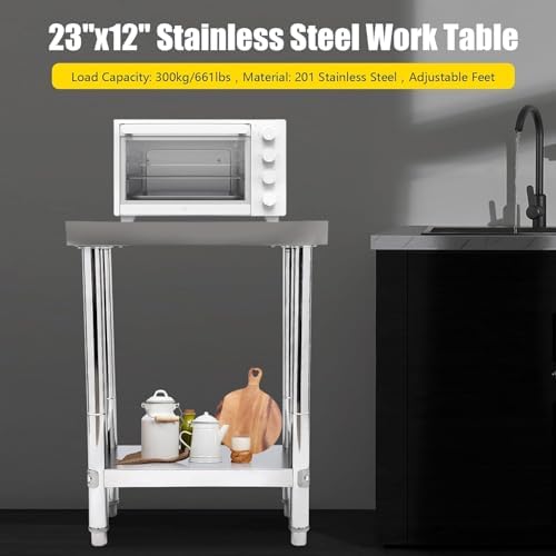 Adjustable Stainless Steel Kitchen Work Table - 60"x30" Prep Table with Shelf, Perfect for Food Preparation, Cooking, and Bar Use - Durable, Easy to Clean, Height Adjustable