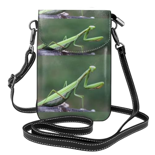 Petit sac bandoulière mante religieuse verte et porte-téléphone femme en cuir PU