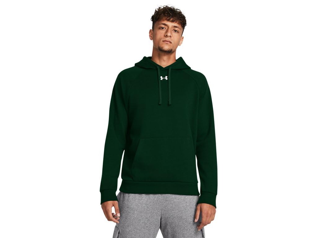 Under Armour Men's Rival Fleece Hoodie Sweatshirt, (301) Forest Green/White, XX-Large, (301) Forest Green/White, XXL