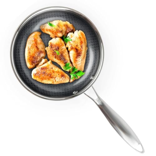 David Burke Geoclad Ceramic Hybrid Non-Stick 10' Fry Pan – Stainless Steel Sear Surface, Geometric Pattern, Tri-Ply Clad Body, Pfoa-Free, Dk Gray/Ss