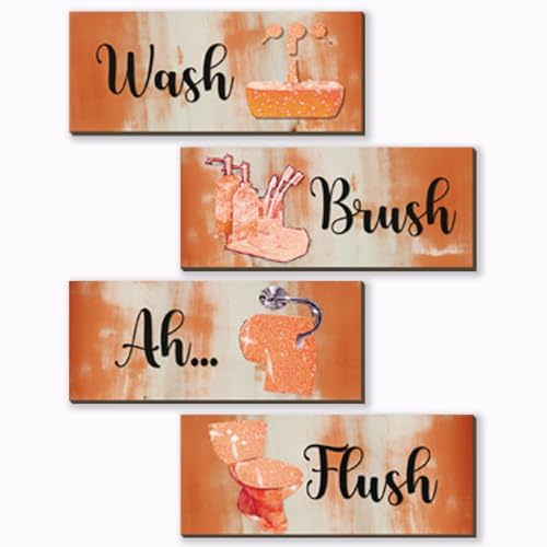 FENCORDAR 4 Pcs Orange Bathroom Decor Abstract Orange Black Bathroom Decor Wooden Modern Funny Glitter for Home Toilet(10x4 Inch)