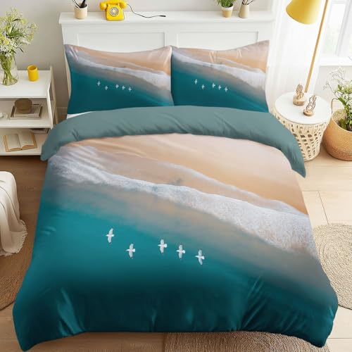 Housse de couette mouettes 140x200 fermeture éclair lit infroissable - 2