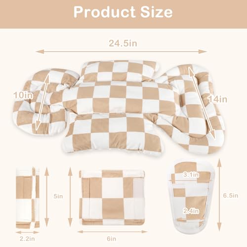 Image of DILIMI Infant Car Seat Insert, Baby Car Seat Head Support with 3 Strap Paddings, Soft Newborn Car Seat Cushion for Stroller, Swing, Bouncers, Brown Checkered