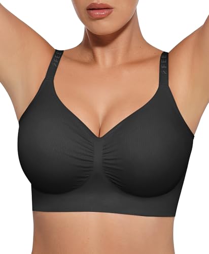 FeelinGirl Bras for Women Comfy Seamless Wireless Bralettes Black X-Large