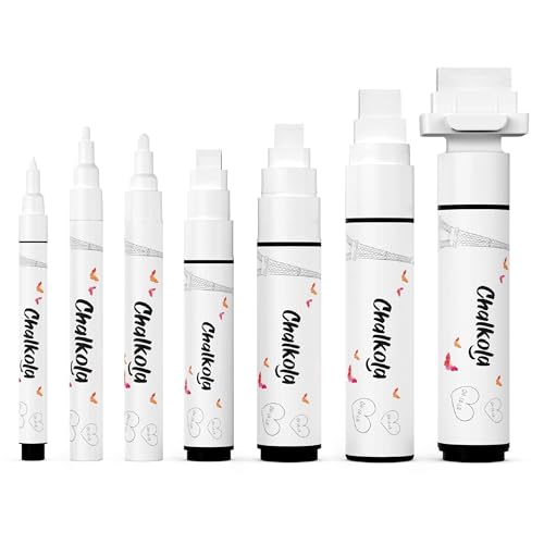 White Chalkboard Chalk Pens - White Dry Erase Marker for Blackboard, Chalkboard Signs, Windows, Glass | Variety pack - Fine & Jumbo Size Ink Pens (1mm, 3mm, 6mm, 8mm, 10mm, 15mm, 30mm)