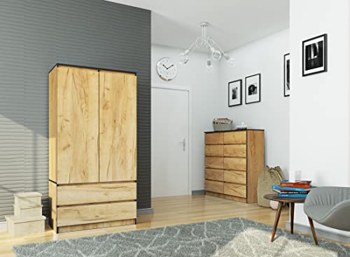 BDW - Armadio a 2 ante, 4 ripiani, 2 cassetti