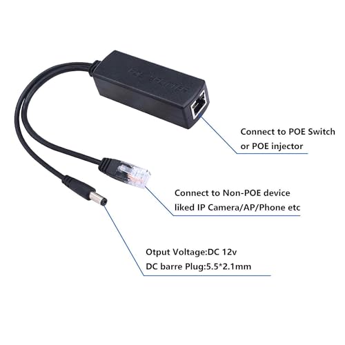 Image of POE Splitter Active Power Over Ethernet Splitter 48V to 12V for POE Devices, Switches, IP Camera, IP Phone