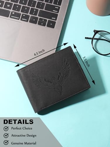 Image of SAMTROH Vegan Leather Wallet for Men | Vintage Printed | Premium Vegan Leather Craftsmanship | 3 Card Slots I 2 Cash Compartments & Secret Slots | 1 Coin Pocket. (Eagle, Black)