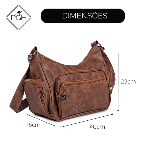 Bolsa Transversal Feminina, PGH, Modelo ELEGANCE BROWN - Handmade em Couro Sintético