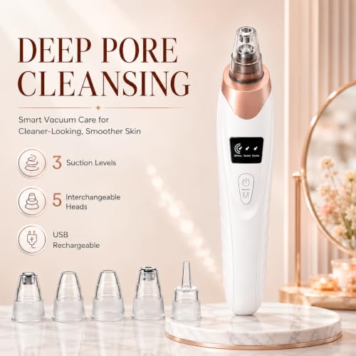 Image of AJIGNA MAR 5-in-1 Blackhead Remover Machine - Electric Pore Cleaner & Whitehead Removal Tool, Deep Face Cleaner Machine for Acne, Pimple & Blackhead Removal, USB Rechargeable Derma Suction Device