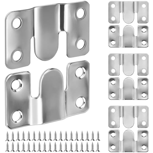 Poeland Lot de 4 paires de supports encastrés robustes en Z pour photos et miroirs lourds, fixations en acier inoxydable pour tête de lit et meubles avec 36 vis (54 x 30 mm)