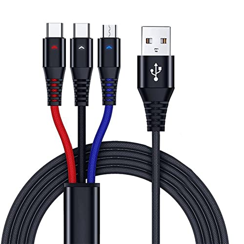 hs smart click3 in 1 Charging Cable (1.2M / 4FT) Lightning Indicator, Nylon Braided, Charging cable iPhone and Charging cable for android, Compatible for Tablet iPad Smartphone, Micro USB Type C