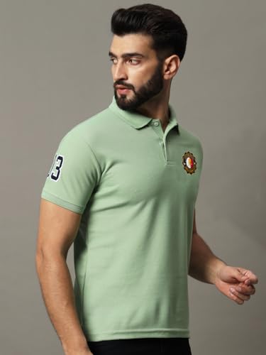 Image of Mens Solid Polo Neck Half Sleeve Tshirt-HB022-PISTA