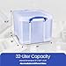 Really Useful Box 3-Pack Clear Plastic Storage Bins with Lids & Clip Handles, 32 Liters - Stackable, Portable and Transparent Organizer Containers for Home, Garage and Office