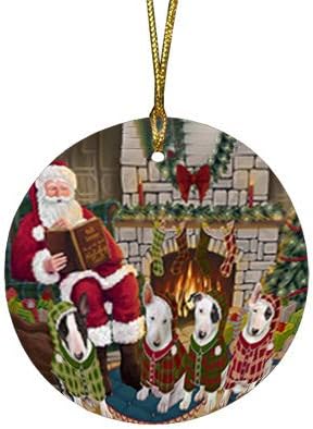 Summertime Tropical Island Beach Bull Terrier Dog Round Flat Ornament - Pet Decorative Hanging Ornaments for Christmas X-mas Tree Decorations - 2.75" Round Flat Ceramic Christmas Ornament POR1635