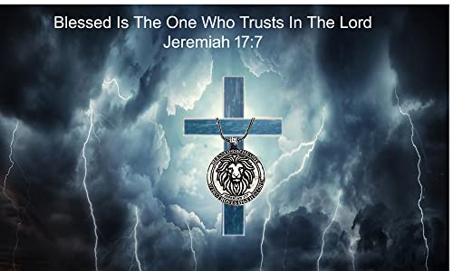 Bible Verse & Lion Pendant For Men & Boys Locket Necklaces - Blessed Is The One Who Trusts In The Lord | Christian Faith Religious Gifts Jewelry For Girls & Women (Rustic Silver) #TOP5