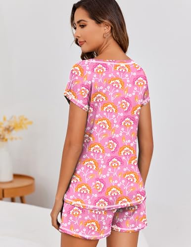 Image of Ekouaer Womens Pajama Sets 2 Piece Soft Short Sleeve Top and Shorts Sleepwear Round Neck Pjs Lounge Set with Pockets