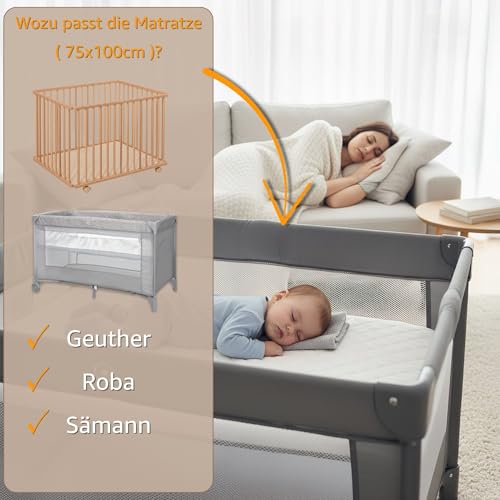 Laufstalleinlage 75x100 cm - Laufstall Laufgitter Baby Matratze Laufstallmatratze Laufgittereinlage aus Schaumstoff für Kinder Babymatratze Spielmatratze Oeko-Tex 75 x 100