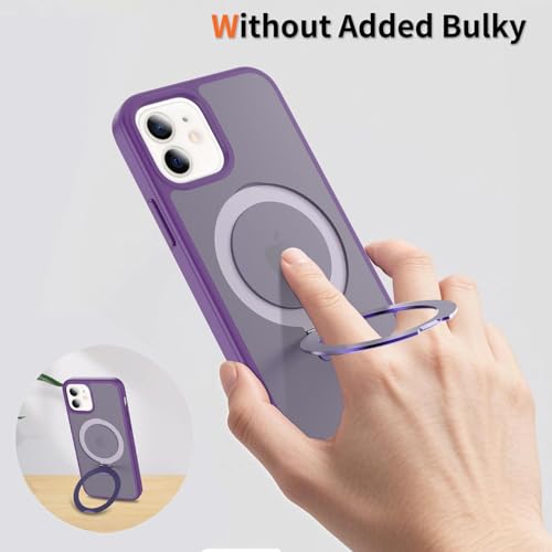 Image of Magnetic for iPhone 12 Pro Case & iPhone 12 Case, 6.1 inch, Compatible with MagSafe, Rugged Kickstand, Not-Yellowing Military-Grade Protection, Matte Purple