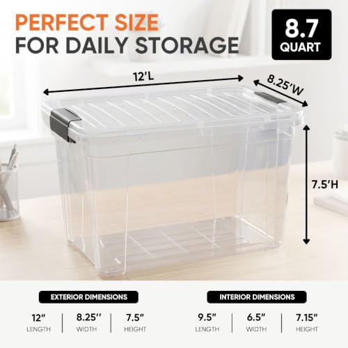 Image of Superio Clear Storage Boxes with Lids, 8.75 Quart Plastic Container Bins for Organizing, Stackable Crates, BPA Free, Non Toxic, Odor Free, Organizers for Home, Office and Dorm, 6 Pack
