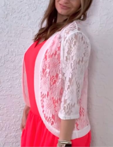 Image of Chevara Women's Casual Summer Lace Cardigan 3 /4 Sleeve Floral Crochet Cardigans Shrug Sweaters