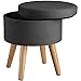 Tectake Repose-Pied Rond avec Coffre de Rangement Tabouret Pouf Pieds en Bois Aspect Lin Couvercle Amovible – Diverses Couleurs (Gris Foncé)