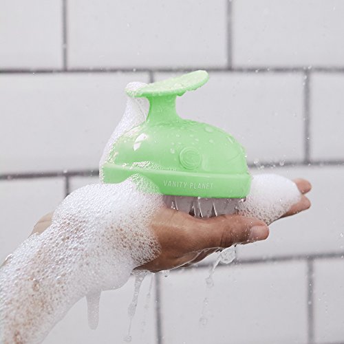 Vanity Planet Groove Scalp Massager (Minty Green) Rejuvenating Handheld Shampoo Brush, 2-Speed Vibrating, Water Resistant