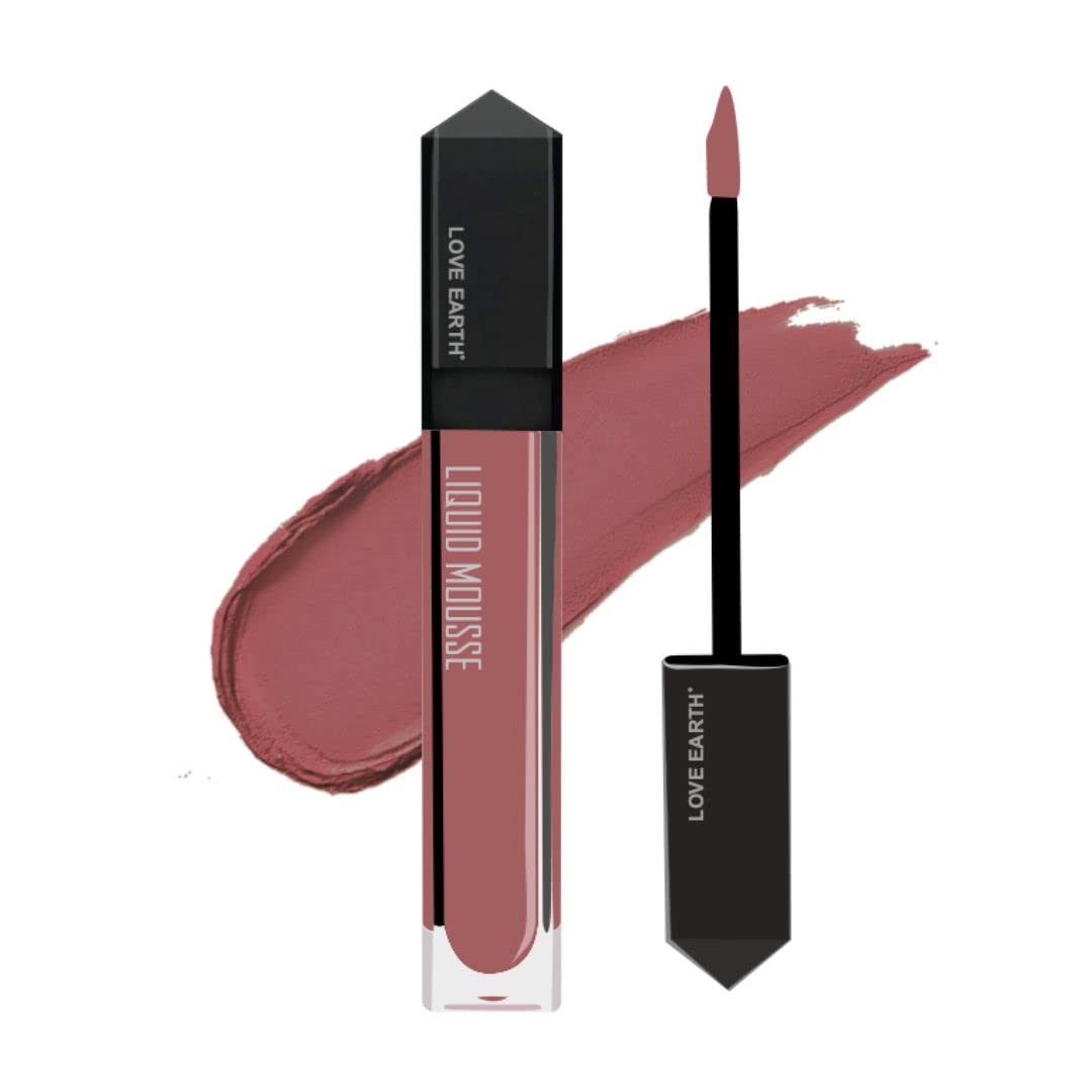 Love Earth Liquid Mousse Lipstick - Matte Finish | Lightweight, Non-Sticky, Non-Drying,Transferproof, Waterproof | Lasts Up To 12 Hours With Vitamin E And Jojoba Oil - (6 ml (Pack Of 1) Peach Mojito)