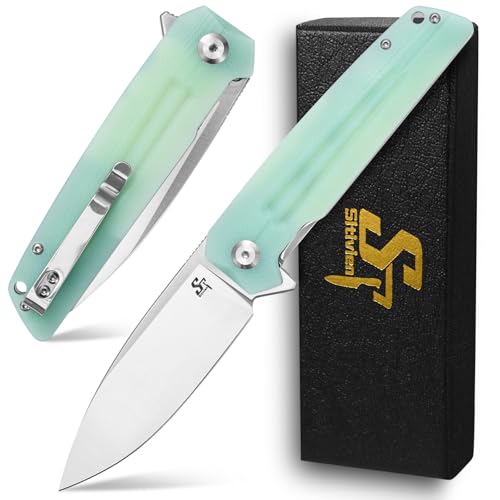 Sitivien ST152 Folding Knife,K110(D2) Steel Blade with G10 Handle EDC Tool Knife for Outdoor Camping,Hiking,Fishing(Jade)