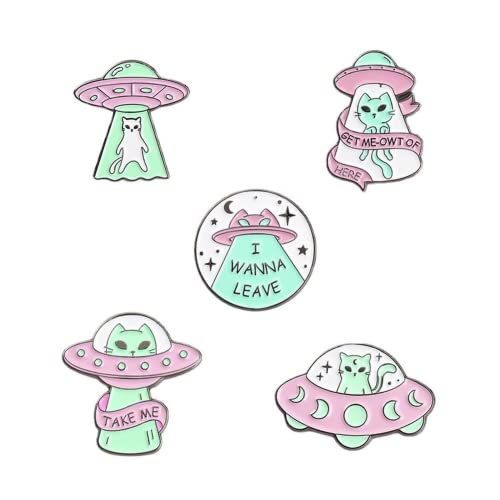 Emaille-Anstecknadel-Set, Motiv: Weltraumkatze, niedlicher Tier-Astronauten-Anstecknadeln für Frauen und Mädchen, Cartoon-Planet-Brosche für Jacken, Rucksack, Zubehör Cover