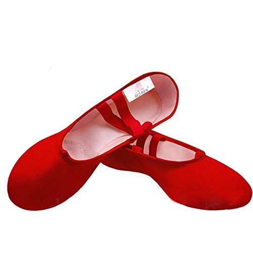 Zapatillas de danza de tela PU sintética para adultos Moresave para ballet, gimnasia, yoga, suela completa., Infantil, rojo