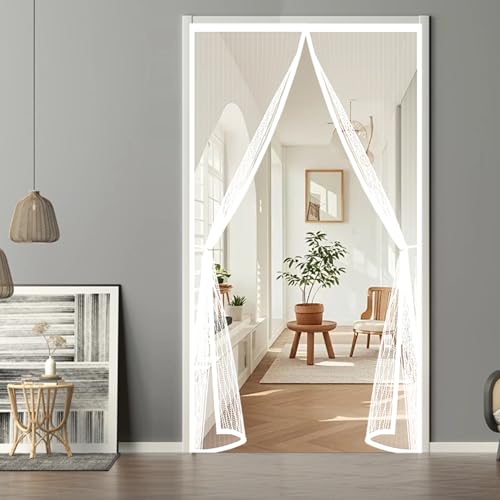 Zanzariere Magnetiche 153 x 165 cm, Anti-Zanzare, Anti-Insetti, Rete Ultra-Fine, Installazione Facile, Zanzariera Magnetica per Porte per Porte, Varie Taglie, Bianco