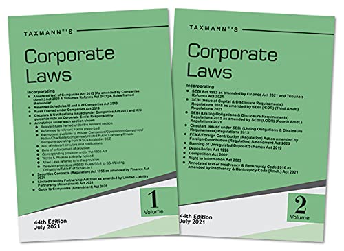 Taxmann's Corporate Laws (Set of 2 Volumes) � Most Authentic &amp; Comprehensive Book covering Amended, Updated &amp; Annotated text of India's 15+ Corporate Laws [Paperback] Taxmann