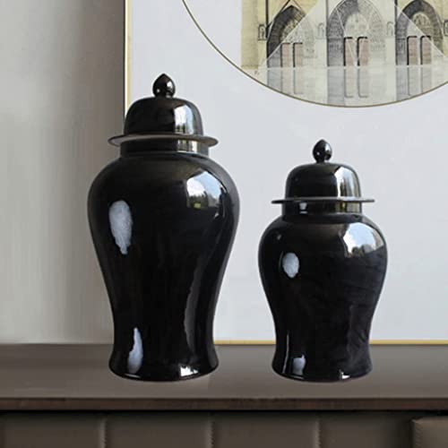 Decor Black Porcelain Temple Jar, Ceramic Decorative Ginger Jar With Lid, Modern Contemporary Ceramic Glossy Handmade For Home Living Room 23.2.27 (Size : A) #TOP5
