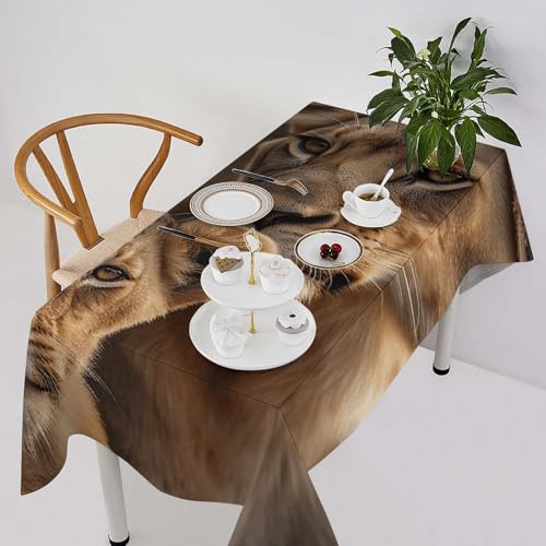 Nappe rectangulaire lion d'Afrique 140 cm imperméable et antitache pour table de cuisine - 3