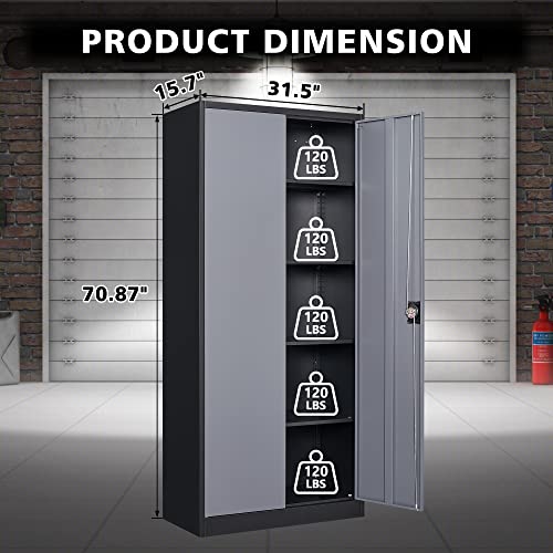 Bynsoe Metal Storage Locker Metal Garage Locker Cabinets With Locking Door And 4 Adjustable Shelves, Steel Classic Storage Cabinet For Home, School, Office, Garage (Black Gray-Style 1) #TOP2