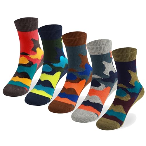 Cotton Day Kids Boys Crew Dress Socks Bright Colorful Design 6-8 Years Camo Size M cover