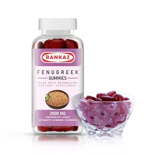 RANKAZ Fenugreek Gummies 2000 mg Fenugreek Supplement from Fenugreek Seeds Lactation Support, Extra Strength, Good Health & Well-Being, Non-GMO & Gluten Free 60 Gummies