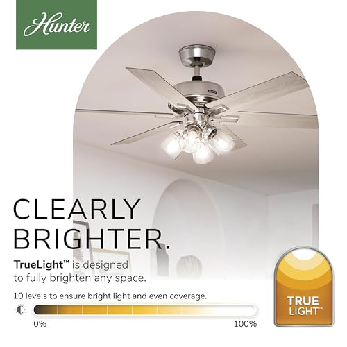 Image of Hunter Fonthill Indoor Ceiling Fan With Light, Remote, 52-inch, Fresh White, Fast Install, 6-speeds (Brushed Nickel)