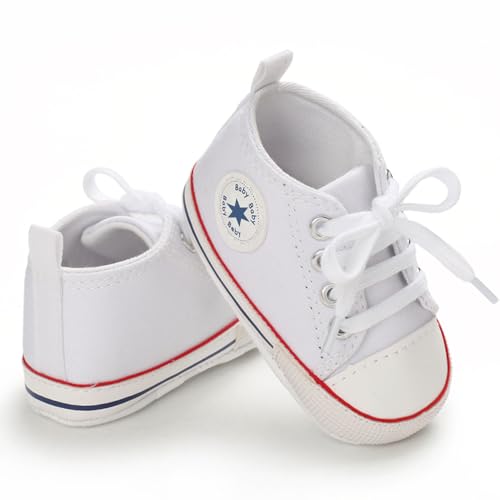 Image of Unisex Baby Girls Boys Canvas High-top Shoes, Newborn Infant Anti-Slip Soft Sole Frist Walking Breathable Sneakers