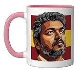 Thalapathy Vijay TVK Flag Tamil Kollywood Ceramic Mug, Pink/White
